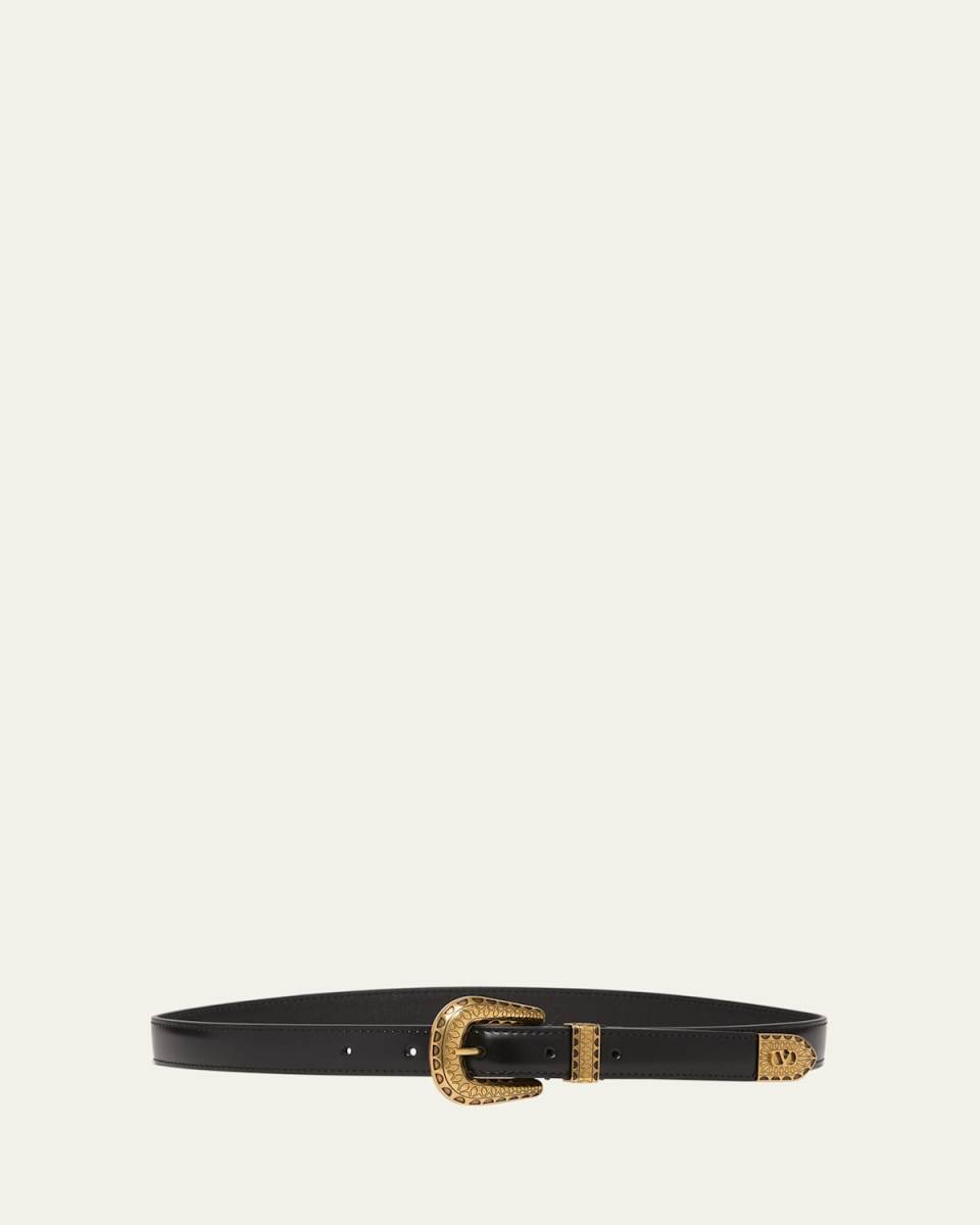 V-Logo Brushed Leather Belt